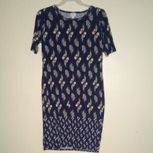 LuLaRoe Navy and Gold Patterned Midi Dress